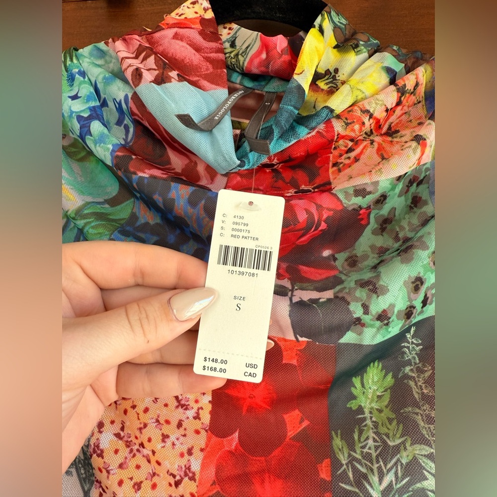 Anthropologie The Maya Ruched Cowl-Neck Mesh Dress in Red Pattern - Picture 6 of 8